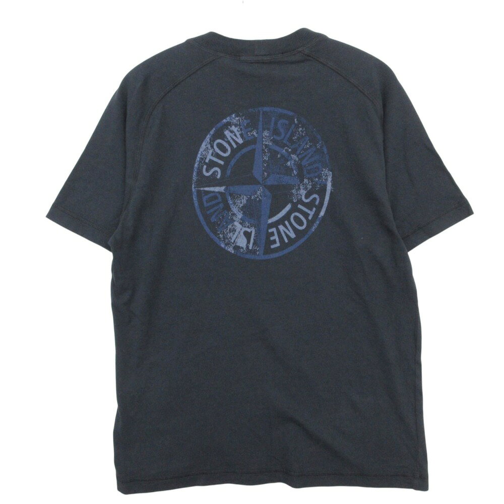 STONE ISLAND ストーンアイランド 半袖Tシャツ カットソー ラグランスリーブ ロゴプリント トップス ブラック S メンズ 【中古】