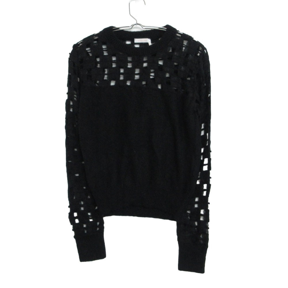 SEE BY CHLOE シーバイクロエ ニット セーター 長袖 シースルー ブロックチェック ウール混 トップス ブラック XS【XS】 レディース 【中古】