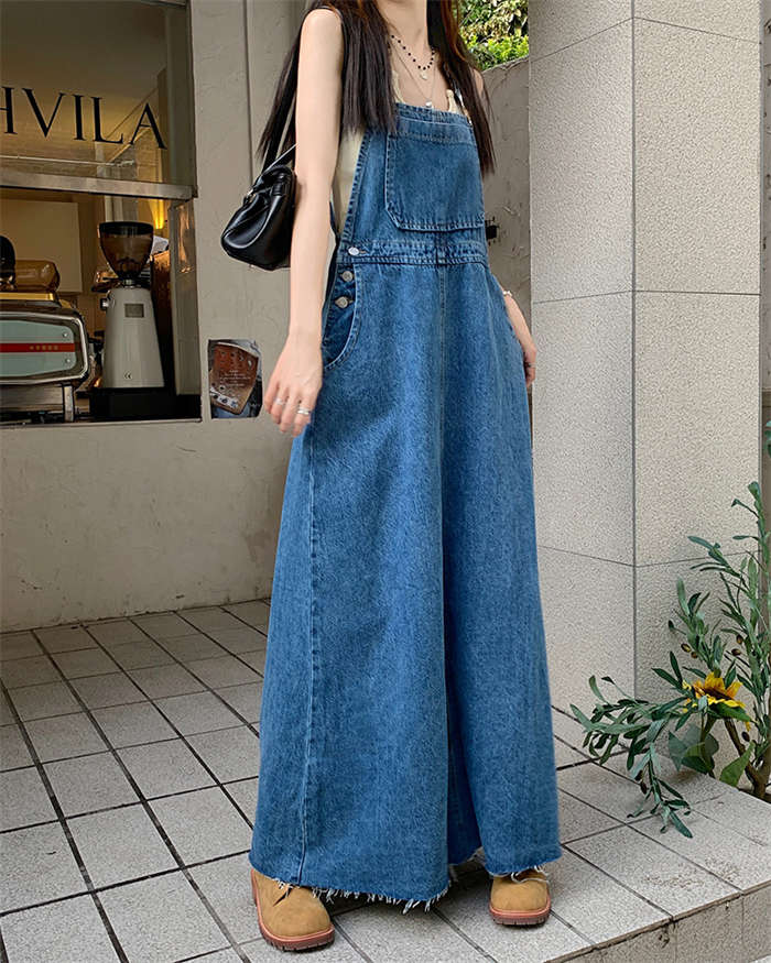 サロペットスカート デニム スカート レディース ジャンバースカート ワンピース ジャンスカ サロペ オールインワン デニムワンピ ロングワンピ ロング丈 マキシ丈 きれいめ 春夏秋冬 ポケット付き バックスリット デイリー デート 旅行 通学 キャンプ ママコーデ