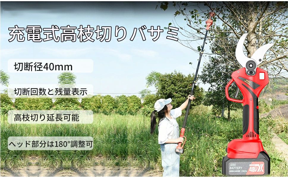 剪定ハサミ 電動 高枝切りバサミ 充電式 2-IN-1 高枝切りばさみ ブラシレスモータ...