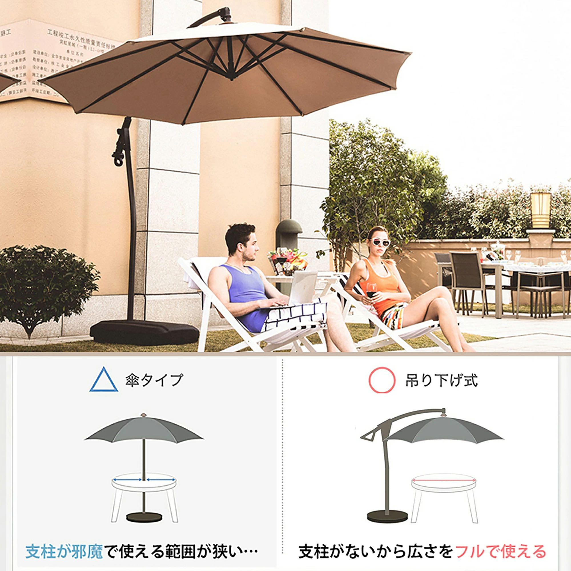 【送料無料】パラソル ガーデンパラソル 大型 風に強い ベランダ ハンギングパラソ...