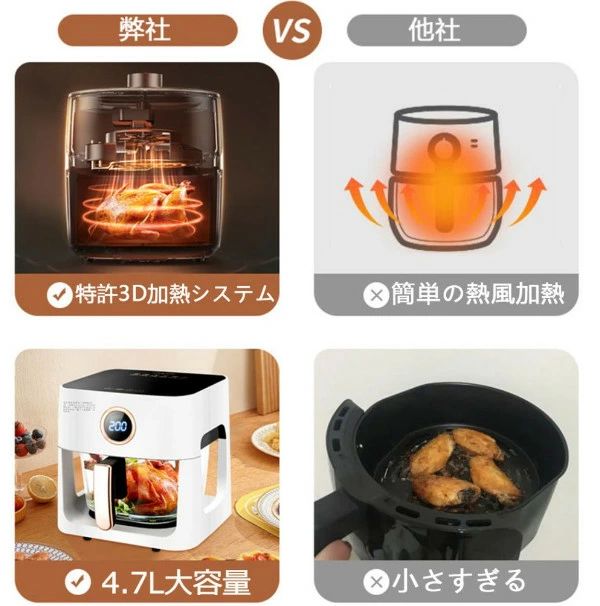 ノンフライヤー 4L 大容量 エアフライヤー 1台6役 超大容量 電気フライヤー 熱風 ...