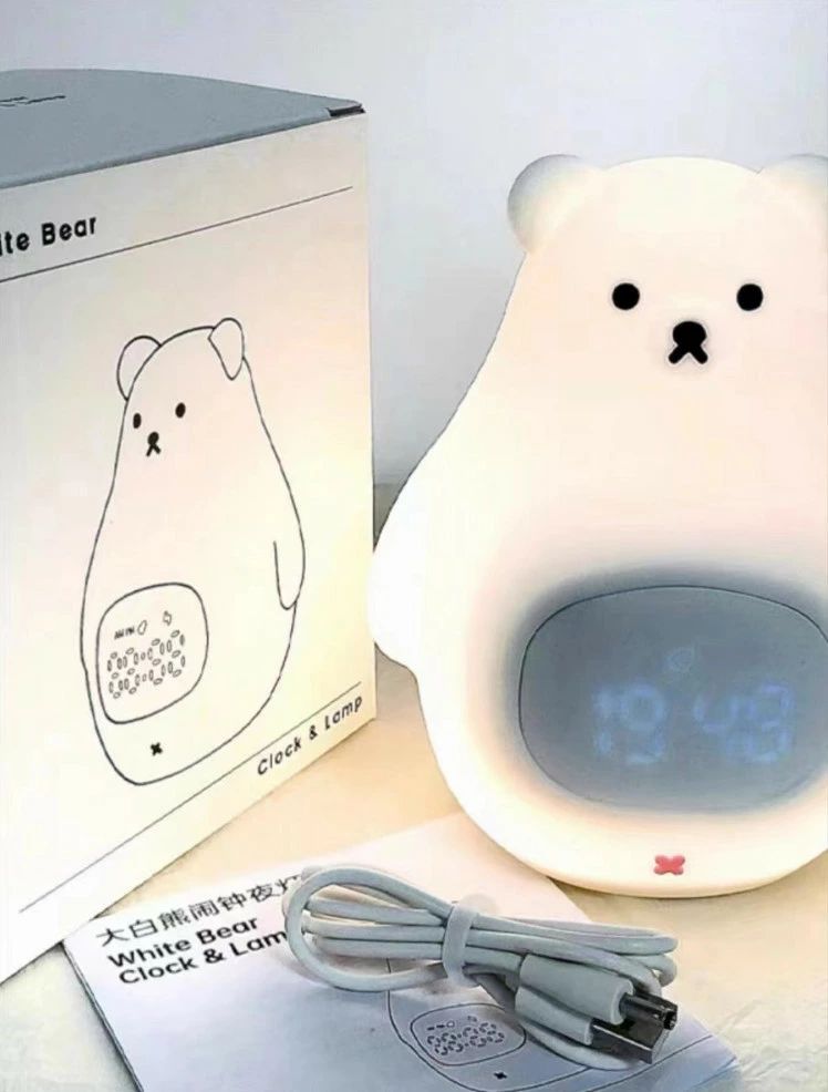 【送料無料】授乳ライト常夜灯 可愛い 卓上ライト おもちゃ ナイトライト デスクライト LED ランプ 目覚まし時計 シロクマ型 USB充電式 大きなしろくま、タイマー付き、無段階調光、子供部屋、授乳ライト、間接照明、ベッドサイドランプ、寝...