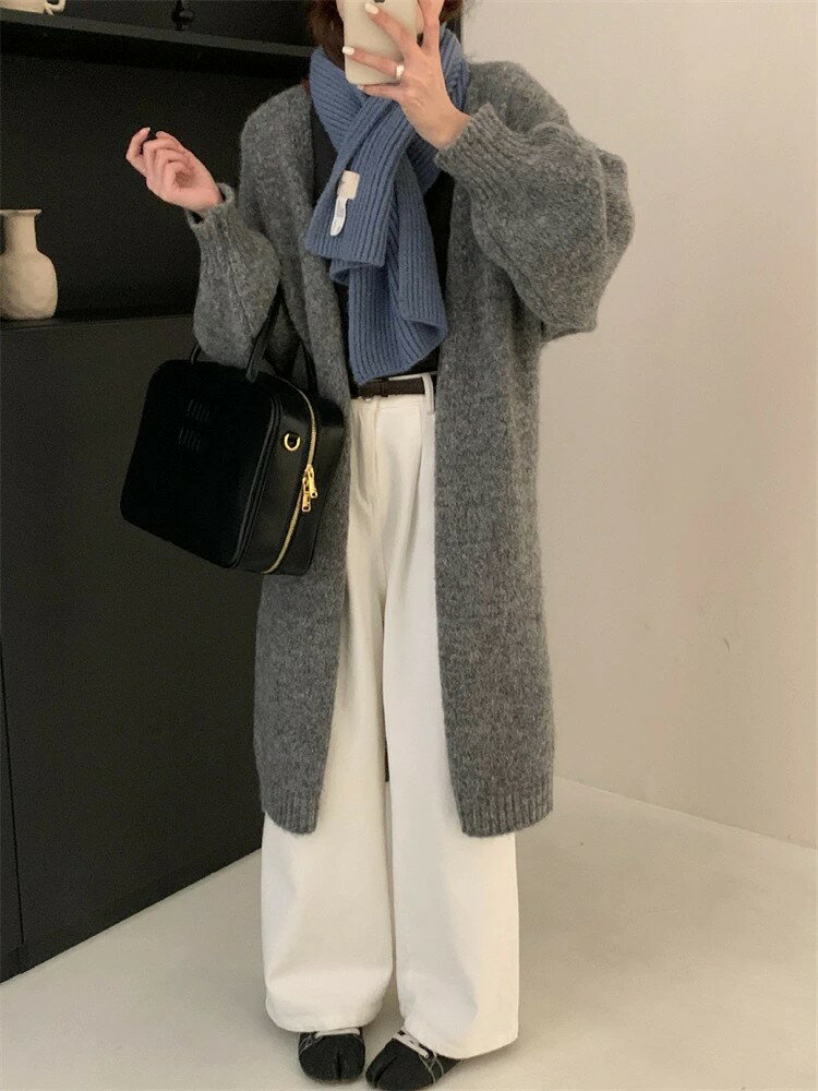 カーディガン ニットカーディガン レディース 秋 冬 春 ロングカーディガン ニットセーター ロング マキシ丈 アウター Vネック 長袖 ルーズ 羽織 カットソー ゆったり 長い 柔らかい 無地 シンプル 大人シルエット お洒落 通勤 フリーサイズ 2