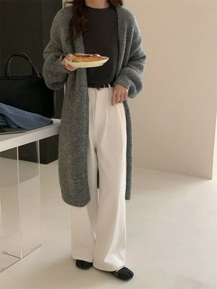 カーディガン ニットカーディガン レディース 秋 冬 春 ロングカーディガン ニットセーター ロング マキシ丈 アウター Vネック 長袖 ルーズ 羽織 カットソー ゆったり 長い 柔らかい 無地 シンプル 大人シルエット お洒落 通勤 フリーサイズ 3