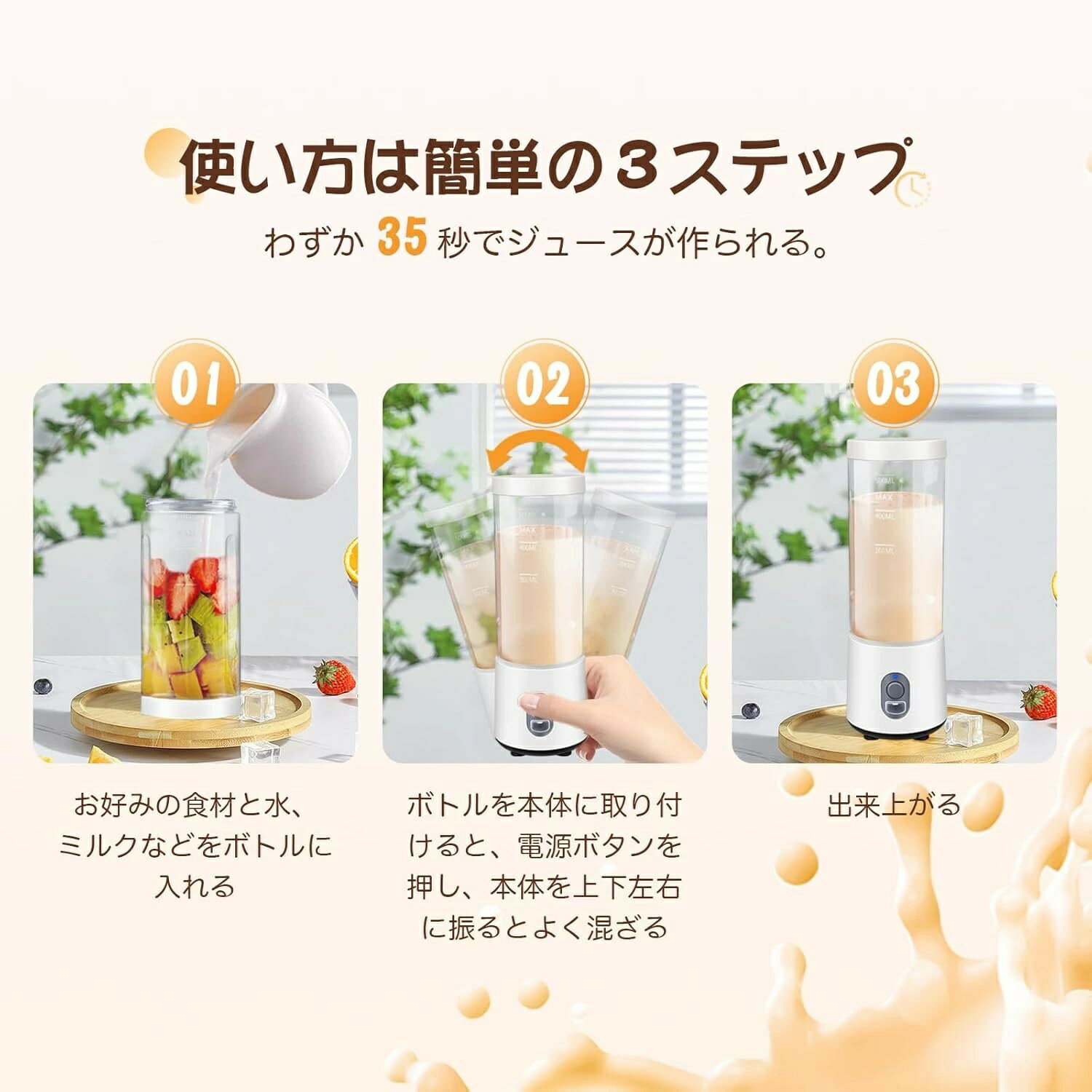 ジューサー ミキサー【2025最新型】小型 氷も砕ける スムージー 野菜 果物 離乳食用 一台多役 2つボトル 450ML*2大容量 4000mAh 22000回/分高速回転 Type C充電ポート 持ち運び 洗いやすい アウトドア 旅行 出張 オフィス