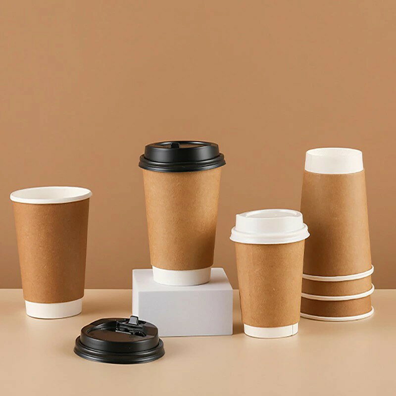 【50個セット】蓋つき 紙コップ 使い捨て コーヒーカップ ミルク ペーパーコップ シンプル 簡約 お客対応 耐熱 二重断熱 お茶カップ 業務用品 持ち帰り 豆乳カップ 蓋付き ドリンクカップ アウトドア コンビニ 新生活 3