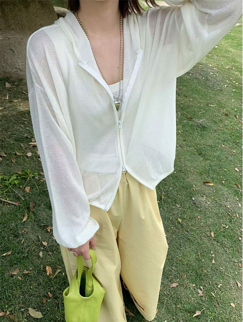 カーディガン UVカット パーカー 涼しい ニットカーディガン 春夏 サマー カーディガン 長袖 薄手 UV カーデ ショート 夏用カーディガン おしゃれ サマーカーディガン 羽織り 羽織もの 接触冷感 紫外線対策 ひんやり ダブルジップ 大きいサイズ ゆったり 涼感 春 夏 可愛い