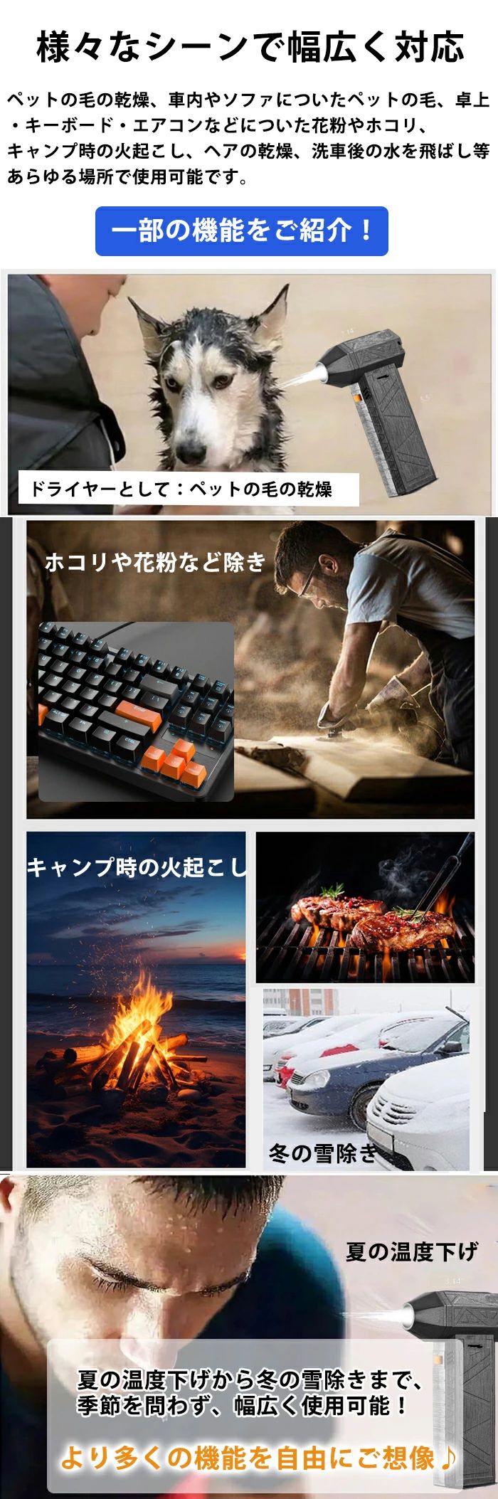 2024最新 洗車 ミニジェットファン ハイパワー電動送風機 強力 ターボジェットファ...