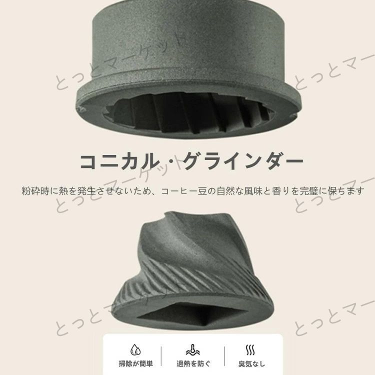 電動コーヒーミル 臼式 水洗い 挽き目調整可能 セラミック刃 自動停止 5段階の粒度設定 USB充電式 1200mAh 長時間使える コードレス ミルミキサー お手入れ簡単 一台多役