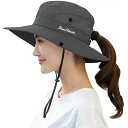 日よけ帽子 レディースアウトドア UVカット通気性 ポニーテール アウトドア帽子 サファリハット 作業用 自転車用帽子 つば広 レディースキャップ バケットハット