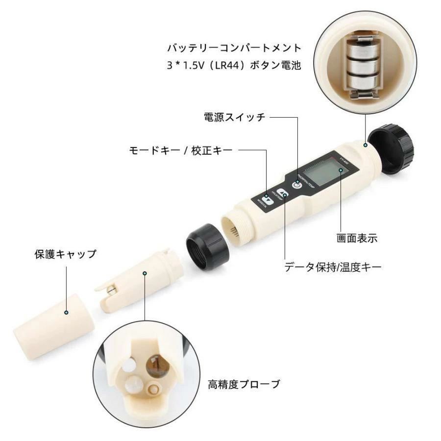 4 in1 PH/ORP/H2/温度計 水質測定器 ORP計 酸化還元電位計 自動温度補償 水質検査 ...