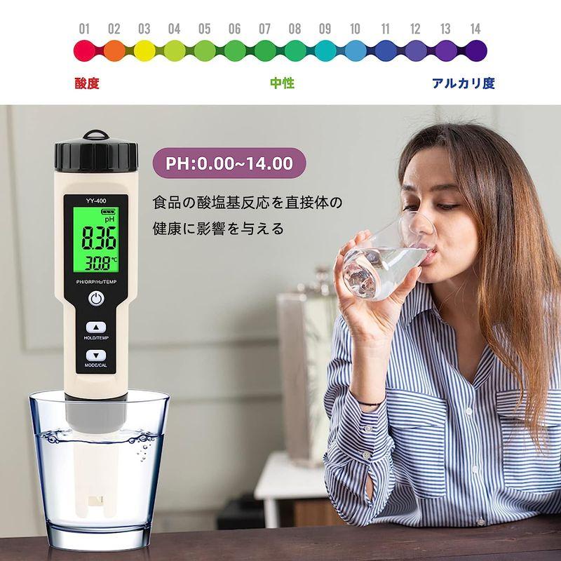 4 in1 PH/ORP/H2/温度計 水質測定器 ORP計 酸化還元電位計 自動温度補償 水質検査 ...