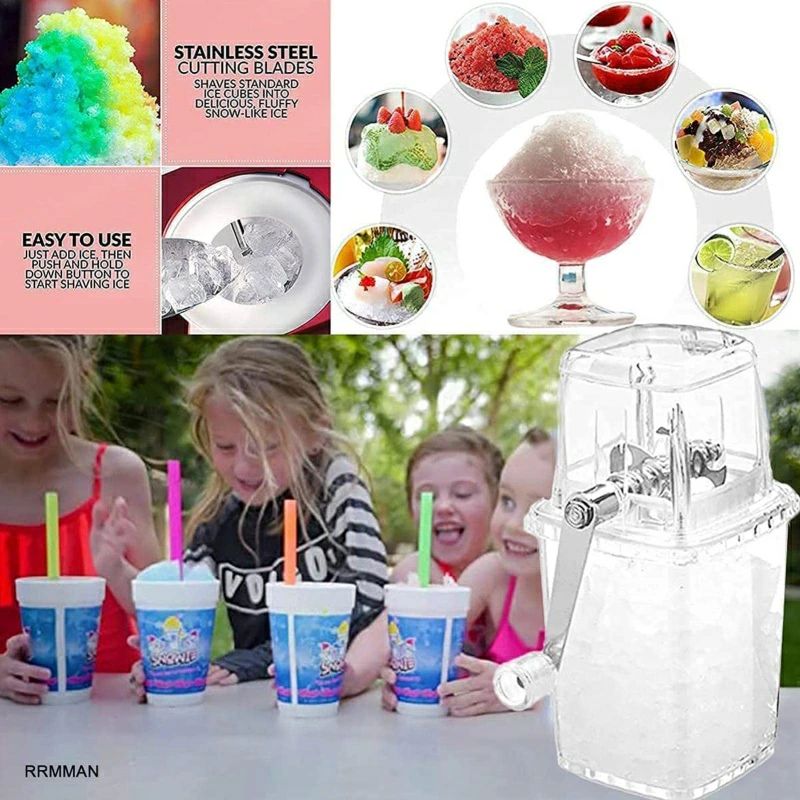 手動かき氷メーカー | ハンドクランクアイスクラッシャー,非電気式家庭用スラッシュマシン、高速粉砕用のステンレス鋼ブレードを備えた削り製氷機 3