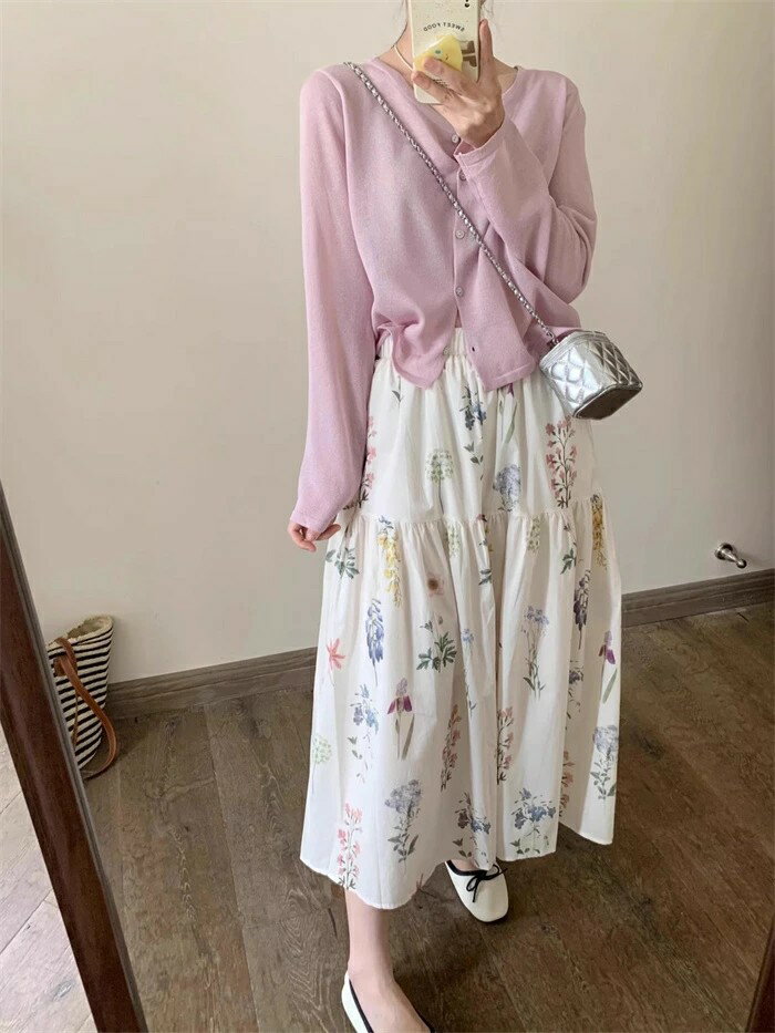 スカート 花柄 フレアスカート レディース ロングスカート ミモレ丈 ボトムス 春夏 スカート ウエストゴム 大きいサイズ ゆったり 体型カバー カジュアル 大人可愛い ひんやり ベーシック シンプル 送料無料