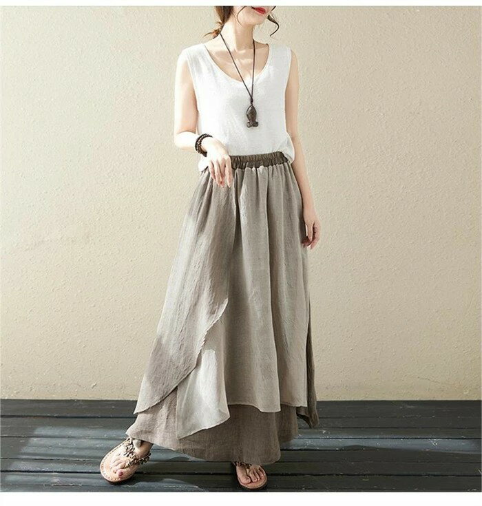 フレアスカート 夏 レディース リネン コットン ロングスカート アシメ スカート 春夏 綿麻風スカート ボトムス キレイめ 体型カバー ウエストゴム ナチュラル 森ガール ゆったり エレガント 爽やか 大人可愛い 送料無料