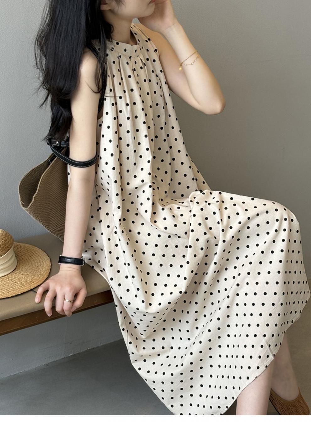 キャミワンピース ドット柄 ノースリーブ ワンピース ロングワンピース マキシワンピース レディース キャミソール 総柄 ドット柄 水玉 きれいめ ドット柄 体型カバー 大きいサイズ 大人ゆったり 着?せ トレンド感 エレガント シンプル カジュアル キレイめ
