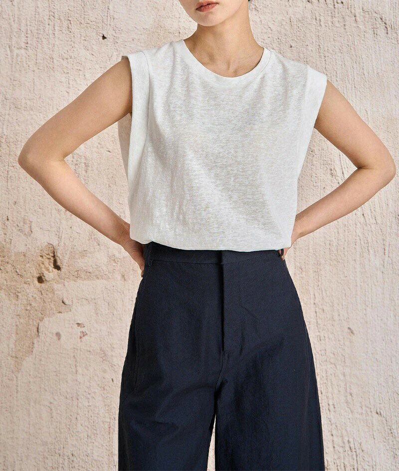 ノースリーブ トップス タンクトップ ノースリーブトップス レディース カットソー Tシャツ フレンチスリーブ クルーネック 綿麻 麻 汗ジミ防止 吸水速乾 プルオーバー 着回し 春 夏 無地 白 ホワイト ゆったり 体型カバー カジュアル リネン