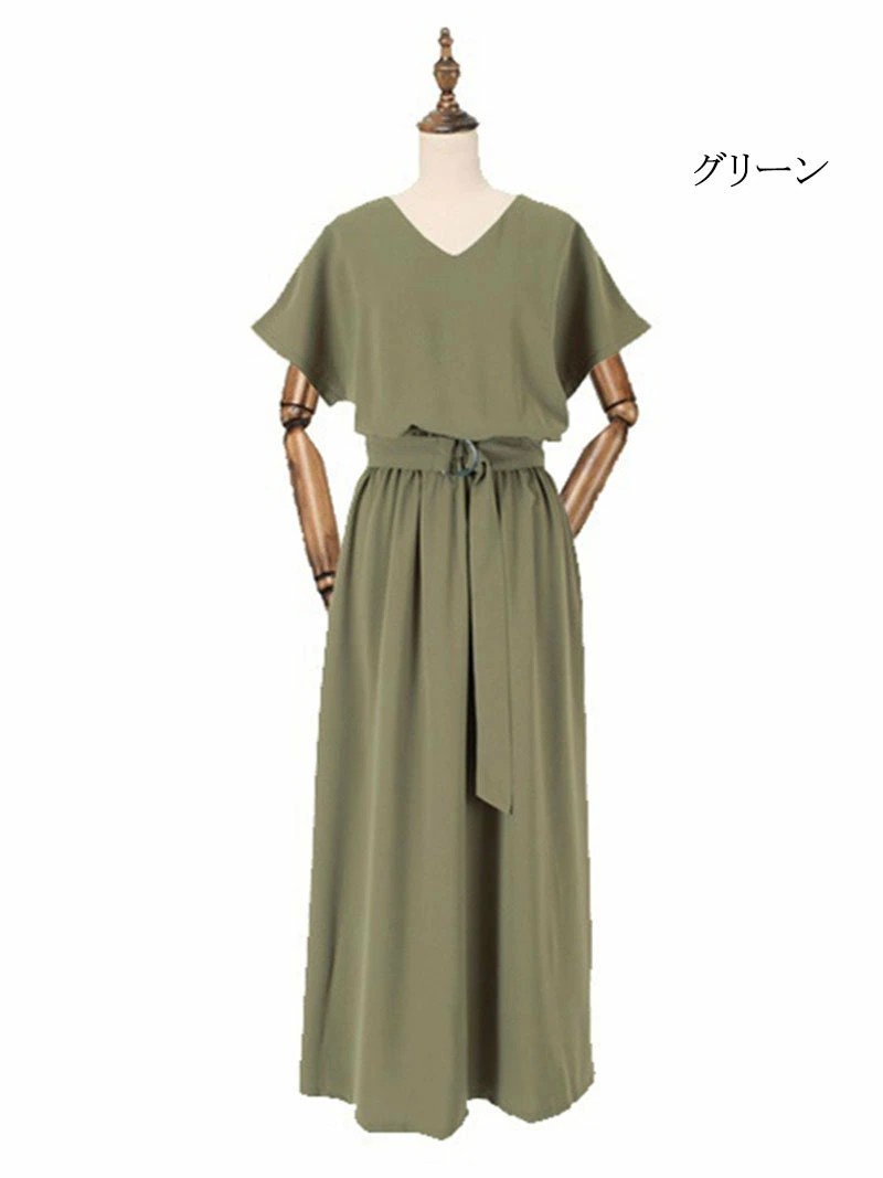 マキシワンピース 半袖 夏 ロングワンピース マキシ丈 vネック 半袖ワンピース aライン 大きいサイズ ロングワンピ 夏ワンピース フレア 体型カバー マキシ丈 ゆったり aラインワンピース tシャツワンピース リボン ゴム 着痩せ リラックス 春夏 通勤 お出掛け 送料無料