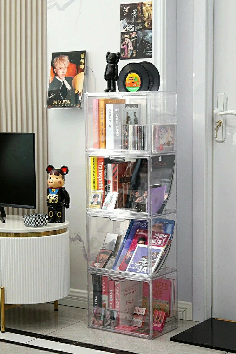 アクリル収納ケース アクリル 透明 CDラック 推し活 プラスチック ぬいぐるみ おもちゃ 靴 DVD CD 書類 缶バッジ フィギュア 化粧品 小物収納 卓上収納 展示用 収納ボックス 2/3/4個セット [2]