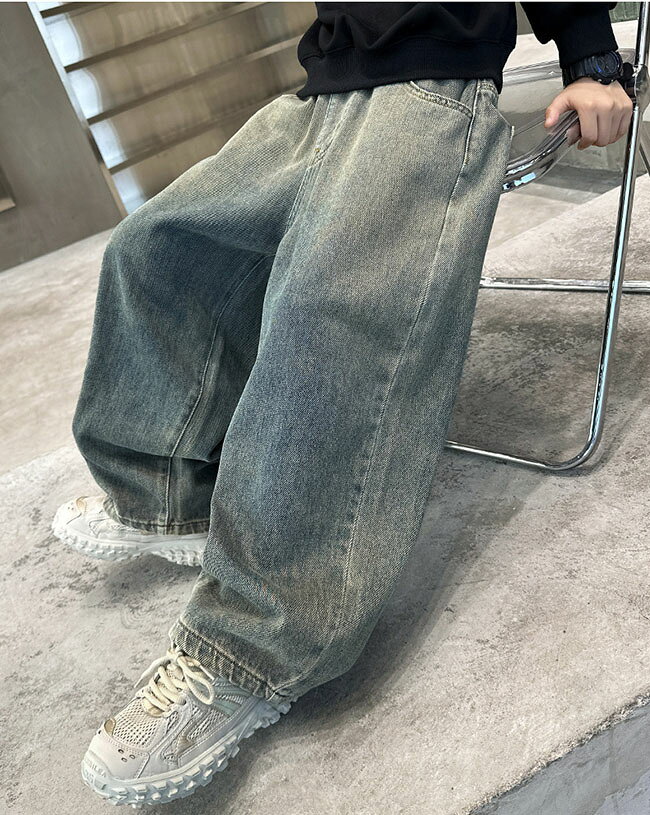 Comset 楽天市場店の春 秋 冬 デニムパンツ キッズ ジーンズ ワイド デニム パンツ 子供 子ども ジュニア ジーパン ウエストゴム 男の子 ゆったり パンツ ボーイズ おしゃれ 小学生 中学生 120 130 140 150 160 170 cm ロングパンツ ボトムス｜アングル3