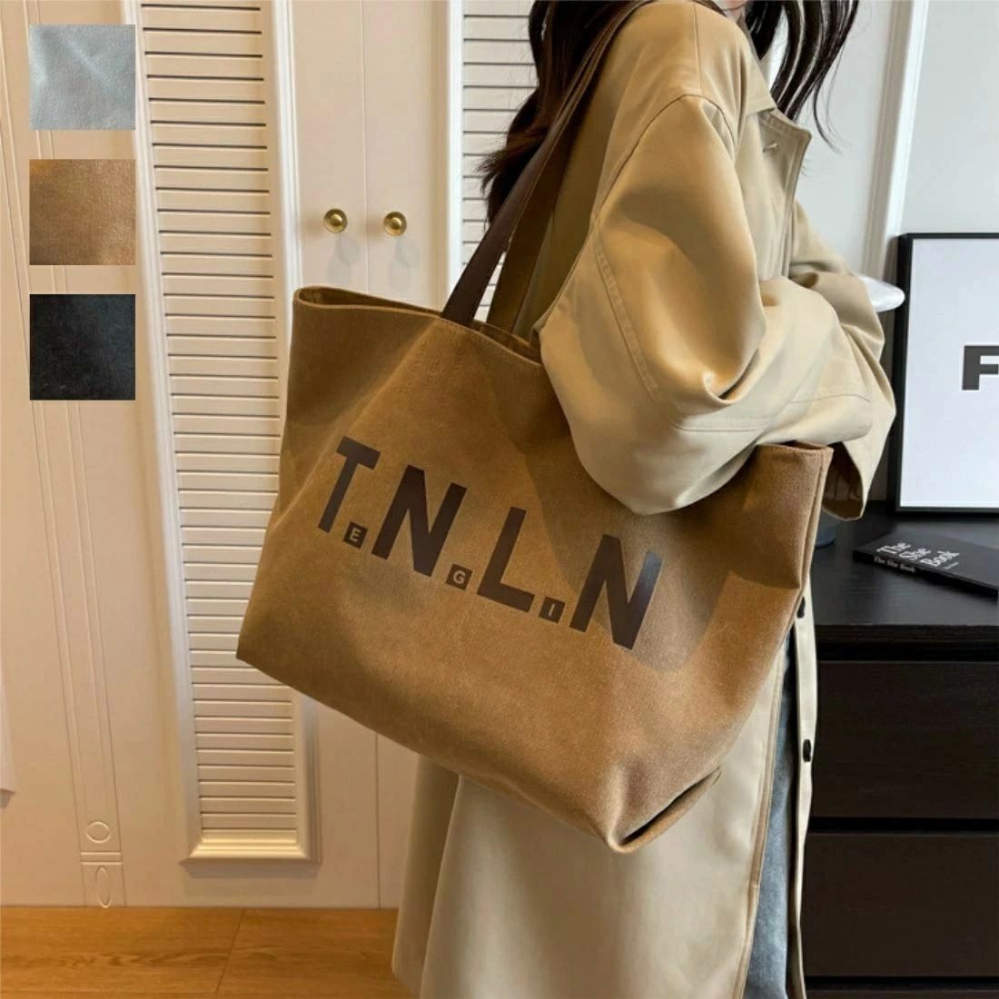 軽 トラベル ショッピングバッグ ロゴデザイン 肩掛け デイリー 普段使い A4サイズ収納可能 ママバッグ..