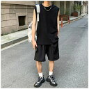 セットアップ 袖なし メンズ tシャツ スウェット 上下 ジャージ ハーフショーツ ショート丈 無地 夏服 薄手 ルームウェア スポーツ カジュアル 部屋着