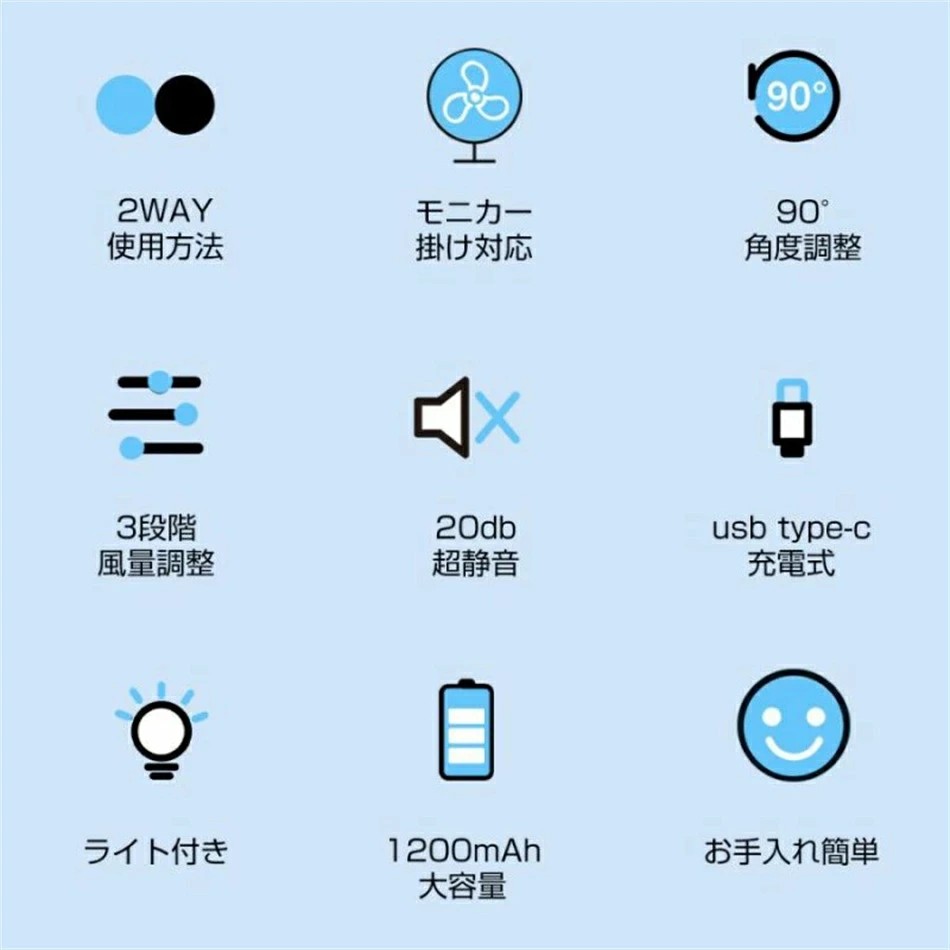 モニター掛け式 扇風機 おしゃれ 卓上 小型 卓上扇風機 手持ち扇風機 モニター扇風...