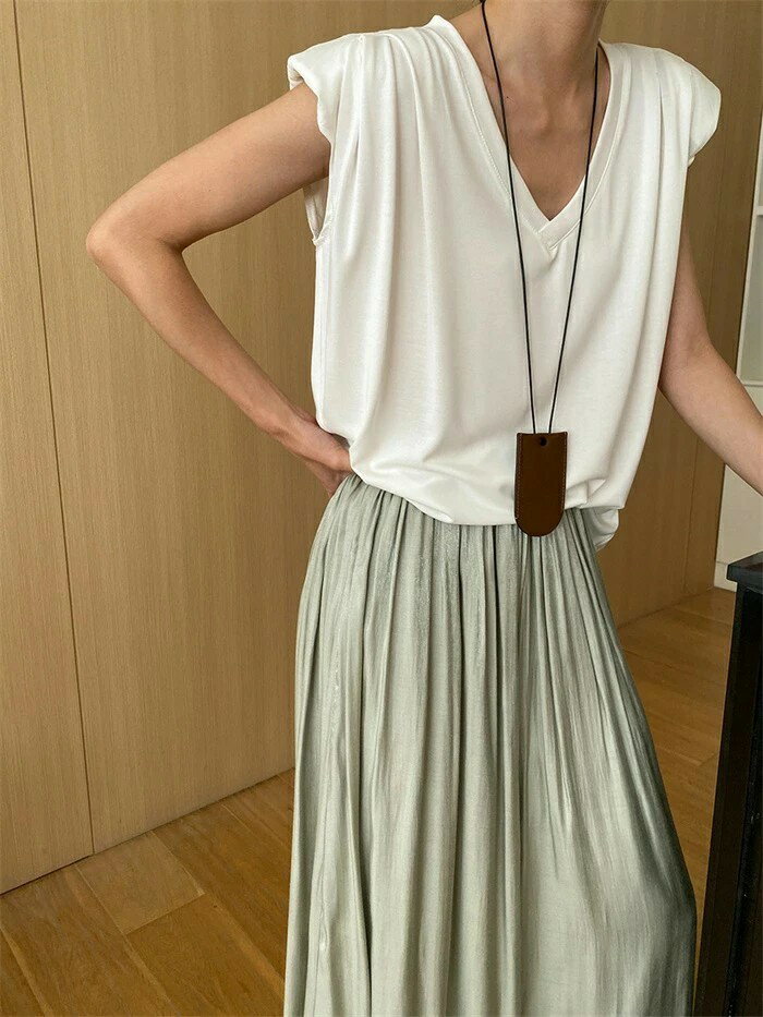 tシャツ レディース フレンチ 夏 サマー ロングtシャツ ノースリーブ チュニック カットソー トップス インナー 部屋着 春 秋 vネック ゆったり きれいめ おしゃれ 体型カバー プルオーバー ホワイト ブラック グレー グリーン コーヒー色 M L