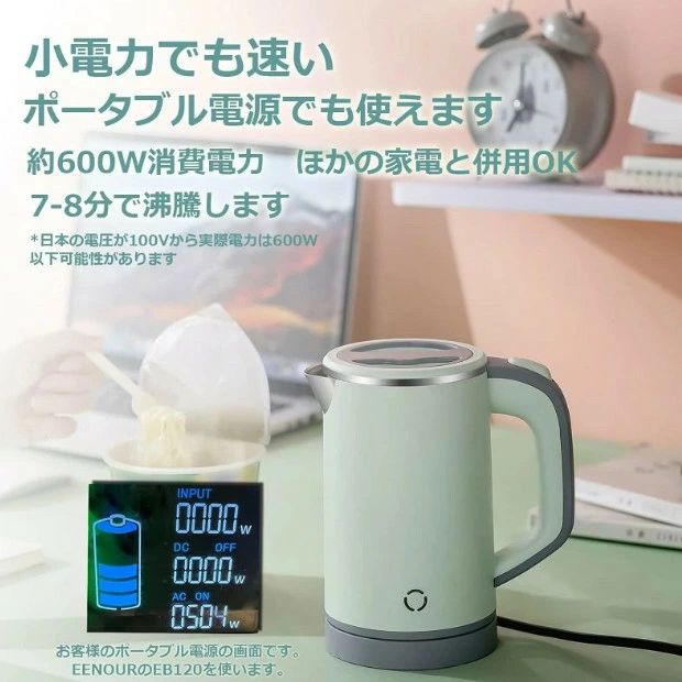 小型 湯沸かしケトル 蓋取り外し可能 空焚き防止 沸騰後自動OFF 快速沸騰 600W ケ...