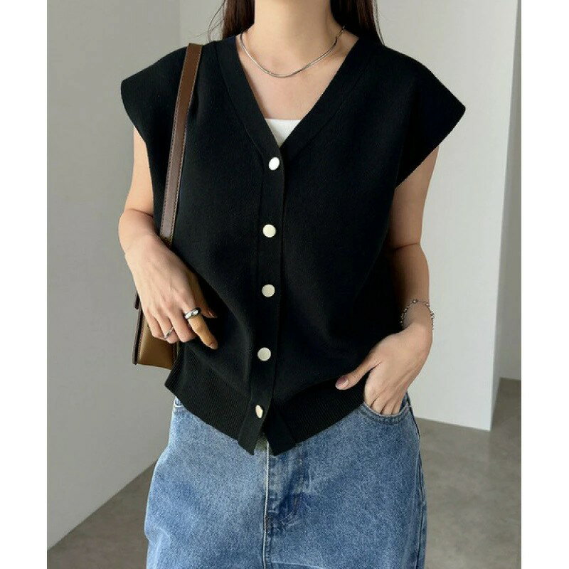V-Neck - ベスト ニット セーター 重ね着 レディース カットソー Vネック カーディガン ママ 婦人 カーデ トップス ノースリーブ ゆったり 普段着 軽い モード 通勤 ストレッチ 伸縮性 シンプル 紫外線カット 遮光 夏