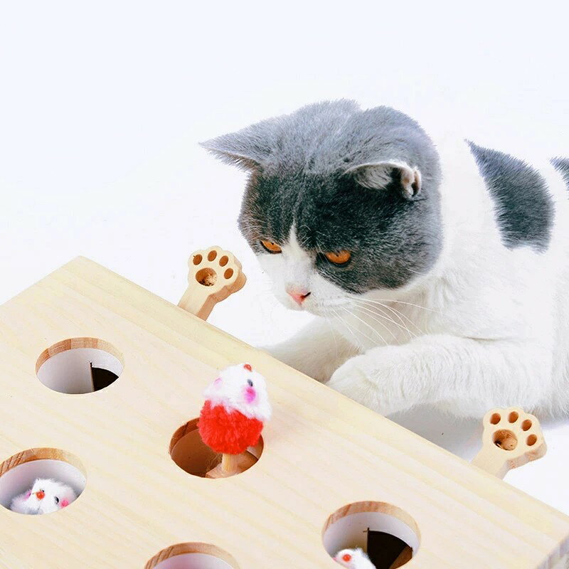 Comset 楽天市場店のモグラ叩き 木製 猫 ねこのおもちゃ おもちゃ お洒落 ネコ 厳選木材使用 安全素材 ねこじゃらし ペット マウス ネズミ 知育玩具 自分で遊ぶ好奇心をくすぐる もぐらたたき 運動不足 ストレス解消｜アングル2