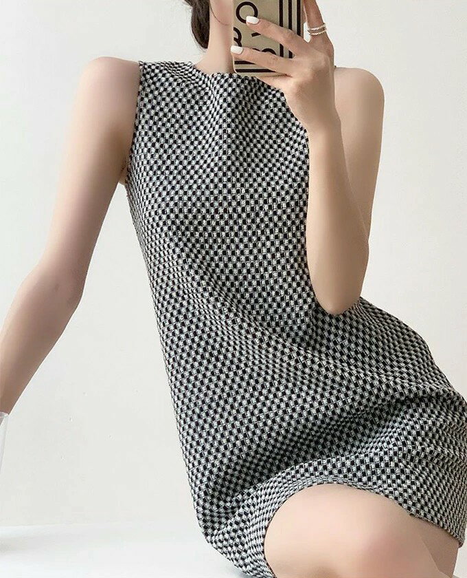 ワンピース ノースリーブ レディース ショート丈 ミニ丈ワンピース チェック柄 無地 ワンピース上品 オフィス カジュアル ゆったり ワンピース 通勤 フォーマル ビジネス キレイめ 夏 送料無料