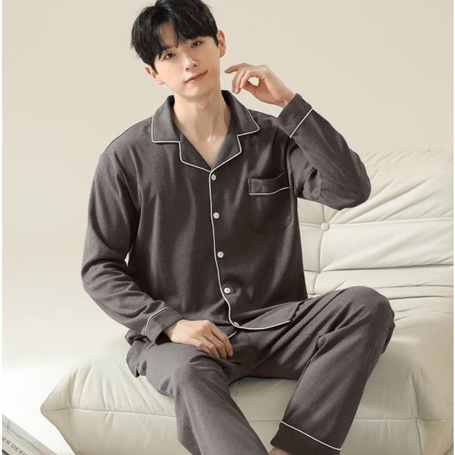 パジャマ メンズ 長袖 春 秋 前開き ルームウェア 上下セット 大人 紳士用 おしゃれ セットアップ 無地