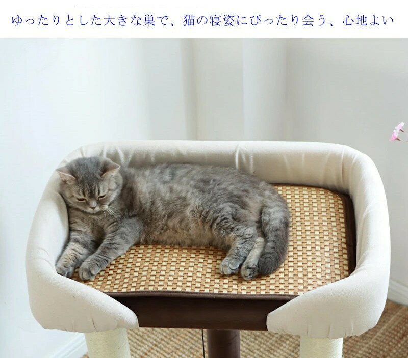 キャットタワー 大型猫 据え置き型 猫タワー ハウス 麻紐 爪とぎ付き おしゃれ 省スペース 猫 猫用 ねこ