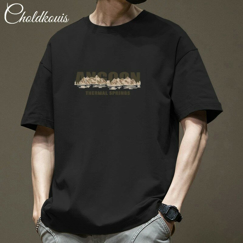 American Casual - Tシャツ メンズ /マルチロゴパターンTシャツ/ コットン 大人 おしゃれ ロゴ ティーシャツ バックプリント ワンポイント メンズtシャツ 白tシャツ 半袖 春 夏 夏服 春服 クルーネック ブランド高校生 中学生 男子 Tシャツ