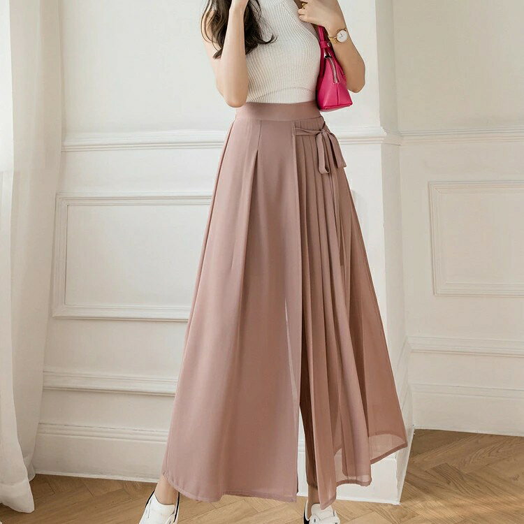 Comset 楽天市場店のワイドパンツ パンツ レディース 9分丈 シフォンパンツ ボトムス 快適 ロング丈 ガウチョパンツ ワイドプリーツパンツ レディースボトム カジュアルパンツ 夏 カジュアル 通学 通勤 ブラック｜アングル2