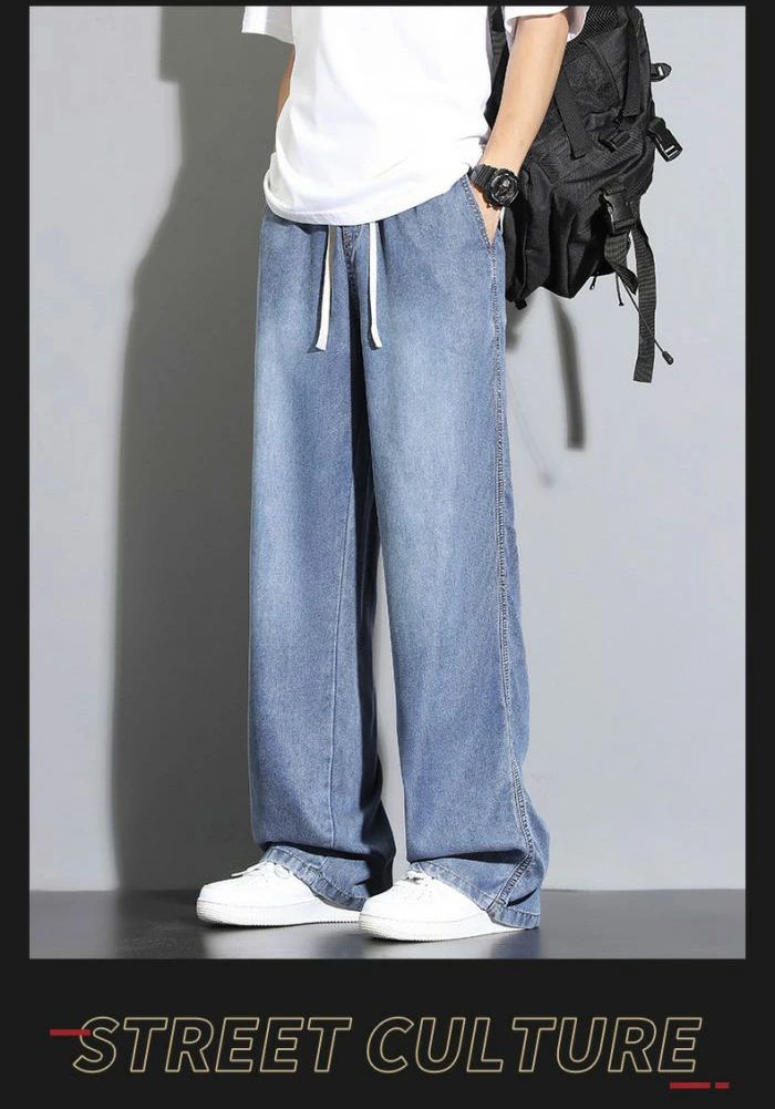 【送料無料】秋 夏 メンズ 極薄 夏用 メンズ ゆったりパンツ 速乾 接触冷感 超伸縮 デニム パンツ メンズズボン ストレートパンツ