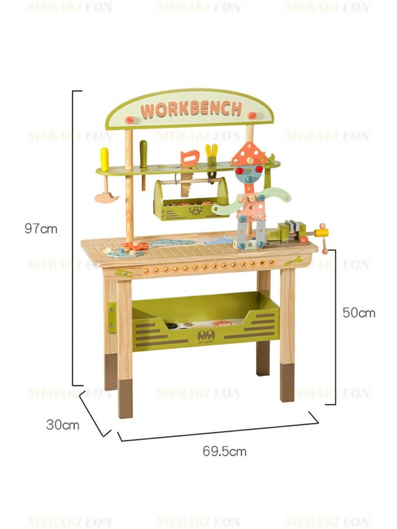 大工具台 ( 97*69.5*30 )大工さんごっこ ワークベンチ おままごとセット ままごとセット ごっこ遊び 知育玩具 工具セット 「遊び」「発見」「知覚」「学び」「創造性」を育みます 子供 キッズ 大工 木製 工具箱 おもちゃ ごっこ遊び 室内 工具 受験 クリスマスプレゼント 2