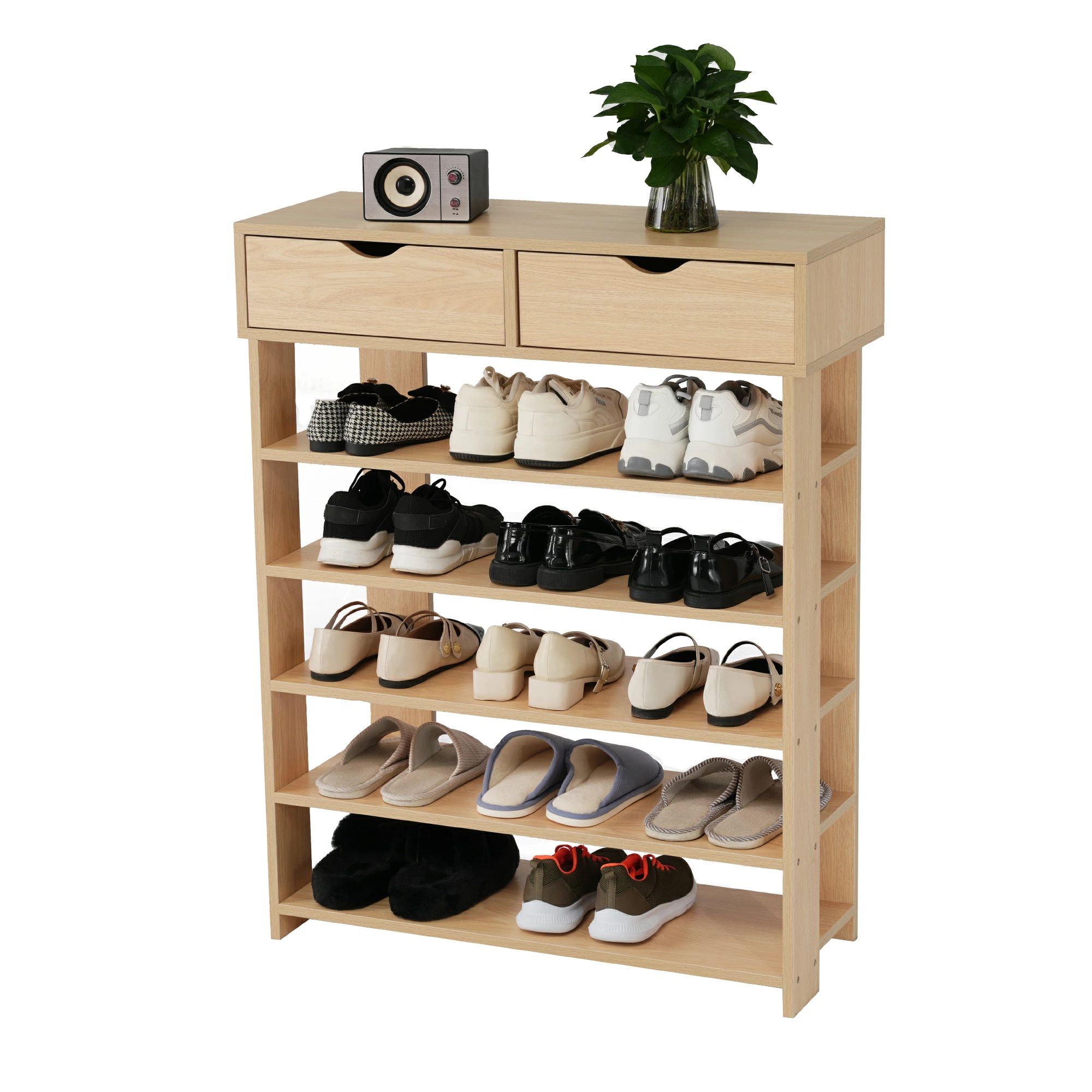 Shoe Cupboards - シューズラック 靴棚 玄関 靴収納ラック 下駄箱 シューズ 収納 スリム 玄関 靴置き 棚 収納棚 6段 靴入れ シューズボックス 木製 収納家具 リビング収納 シンプル 省スペース おしゃれ