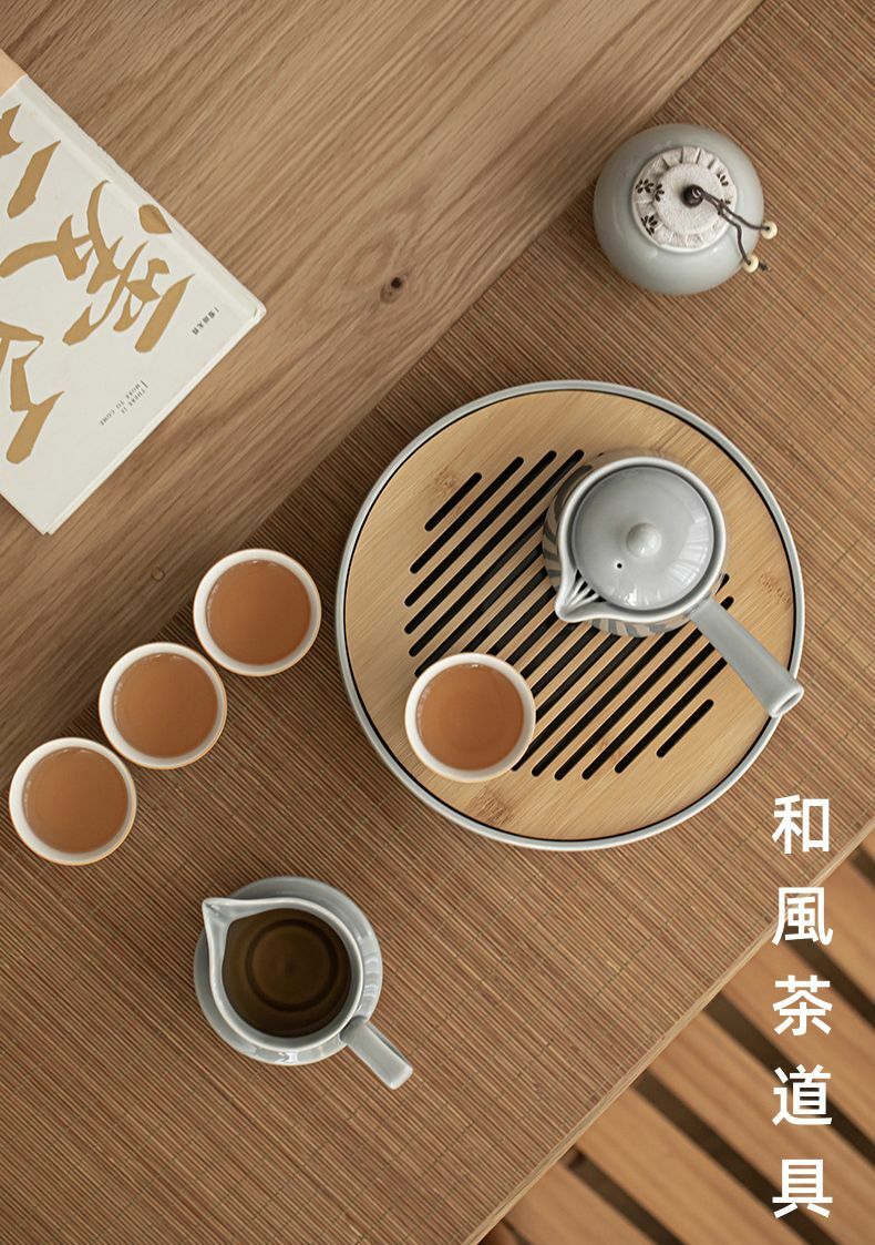 Comset 楽天市場店の茶器セット 8点セット ティーポット 陶器製 湯呑み 茶入れ ティートレー付き 和風 高級感 茶道具 家庭用 来客用 普段使い用 旅行 お出かけ用 中国茶 日本茶 紅茶 プレゼント 誕生日 ギフト｜アングル2