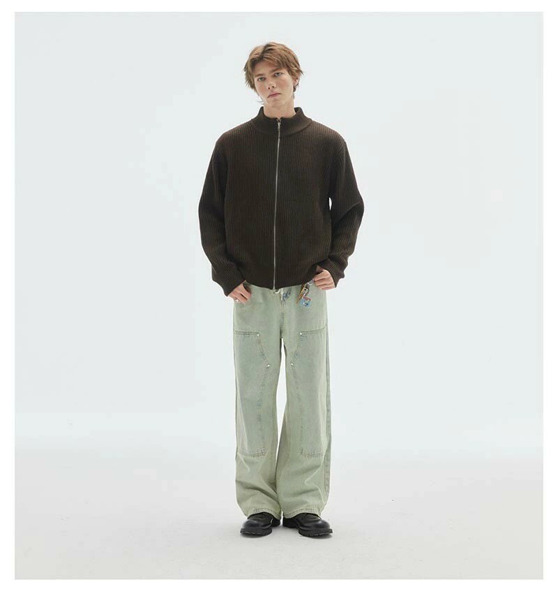 送料無料 カーディガン メンズ ニットジャケット ニット アウター ジップアップ ニットカーディガン トップス 長袖 立ち襟 スタンドカラー アウター カジュアル 秋冬 普段着 カジュアル トップス 厚手 春物 春 服 ファッション 暖かい 3