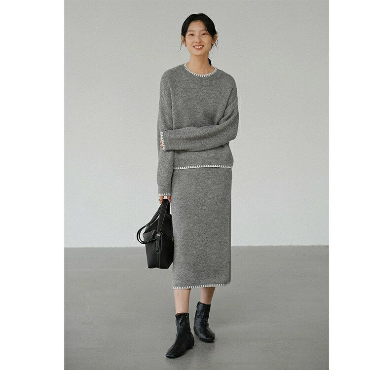 2点セット スカートスーツ レディース オフィス ニットスカート ニットセットアップ カジュアル 大きいサイズ トップス ロングスカート 秋冬 韓国 きれいめ 厚手 上下セット レディースファッション 50代 20代 30代 40代 2