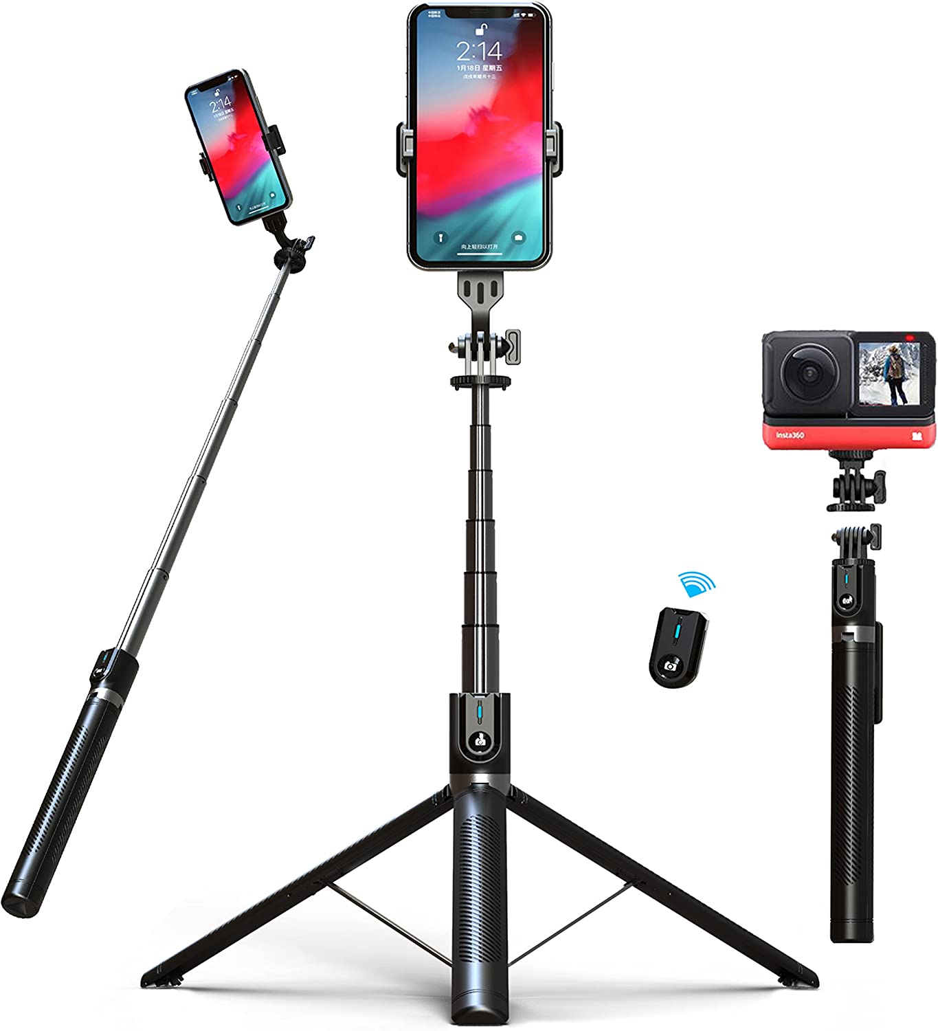 三脚 スマホ 三脚 長い180cm 7 段伸縮 じどりぼうiPhone自撮り棒 超軽量 わずか0.3...
