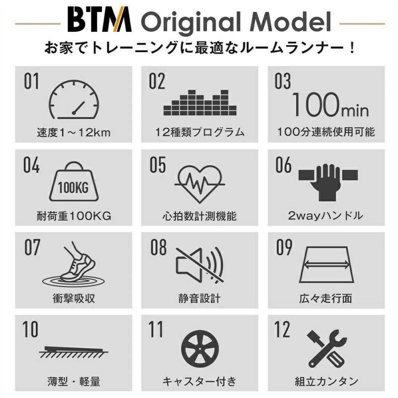 【即納】2024年最新モデル 電動ランニングマシン ルームランナー MAX12km/h BTM フ...
