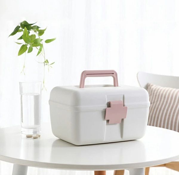 救急箱 薬箱 収納ボックス 応急処置 薬ボックス 家庭用 車載用 アウトドア キャンプ 多機能収納ケース 収納箱 大容量 遮光 携帯便利 薬入れ 小物入れ 整理 手提げ 多機能 仕切り 小物整理ボックス 収納ケース シンプル 軽量 ブルー グレー 2