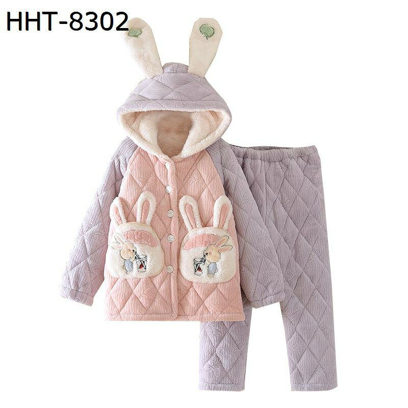 ルームウェア キッズ 中綿入り 春秋冬 ガールズ 裏起毛 寝巻き 子供服 前開き 可愛い耳付き 上下セット トップス+ズボン ウェストゴム 保温 防寒 モコモコ 柔らかい ゆったり あったか 部屋着 ナイトウェア