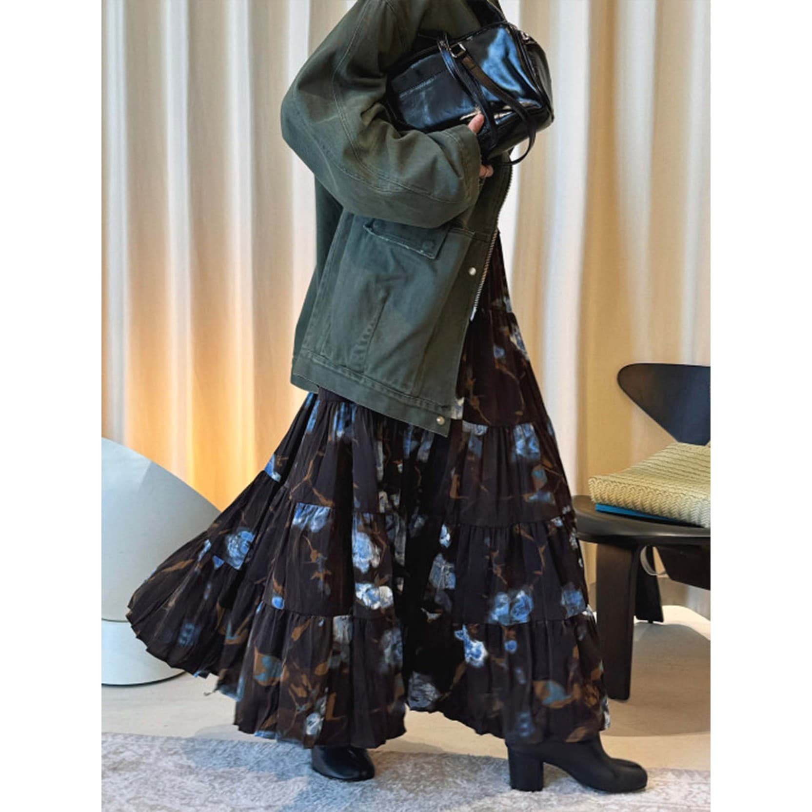 ロングスカート レディース マキシ丈 ティアードスカート 花柄 総柄 タイダイ風 ボヘミアン エスニック ボリューム Aライン スカート ..