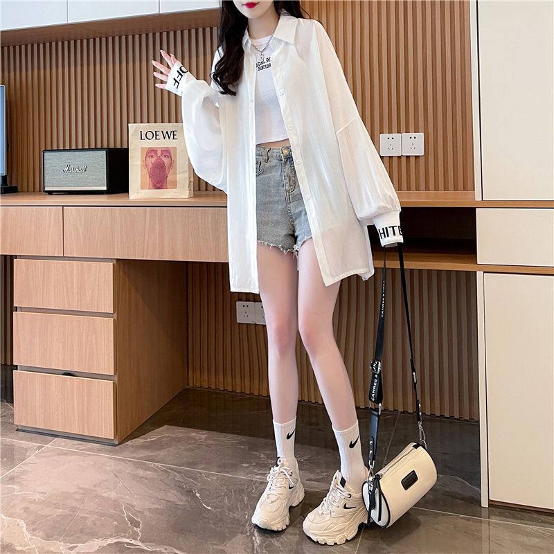 シフォンブラウス シャツ レディース オーバーサイズ 透け感 着痩せ パフスリーブ ロゴカフス カジュアル 通勤 秋 長袖 薄手 透け感