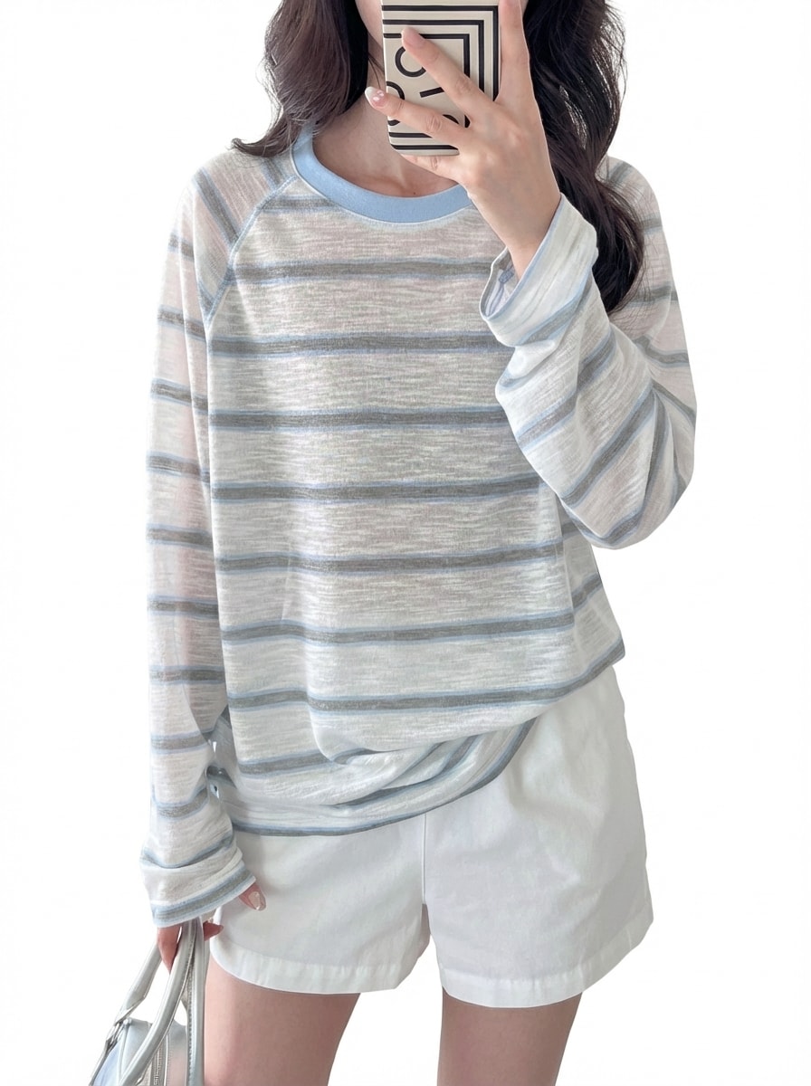 Rakuten - レディース トップス Tシャツ 長袖 カットソー 丸首 ラグランスリーブ ゆったり 春服 夏服 カジュアル 透け感 薄手 きれいめ おしゃれ 重ね着 部屋着 通学 通勤 柔らかい 着痩せ 体型カバー